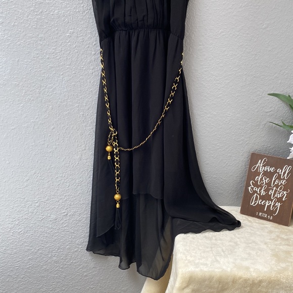 Windsor Y2K, Spaghetti Strap Black Midi dress, with Gold Waist Chain, Size Small - Picture 5 of 10